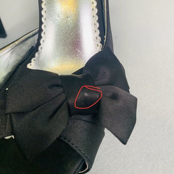 Michelangelo Maribelle Black Satin Bow Heels 7 Peep Toe Platform Wedding Shoes - Picture 5 of 6